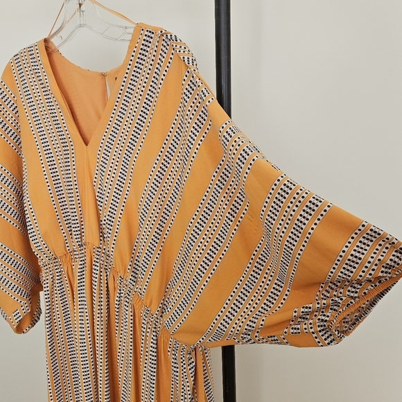 Taylor Maxi Dress 20W V Neckline 3/4 Sleeve Geometric Orange Pockets Plus Size - Picture 6 of 11